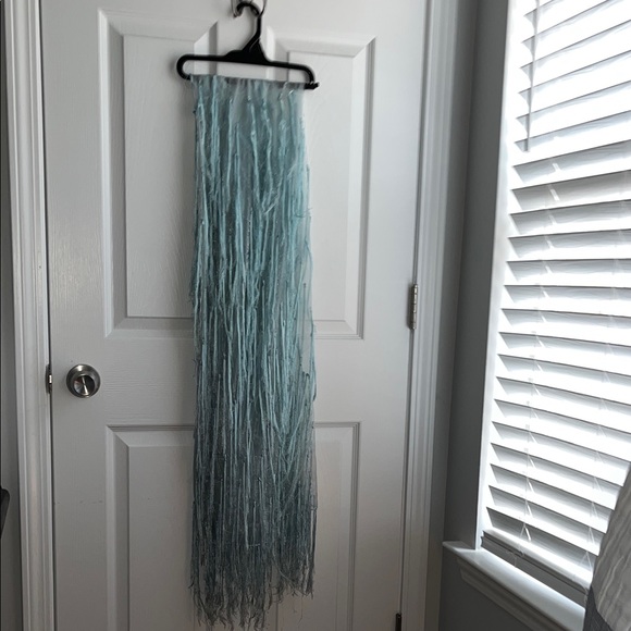 Vintage Fringed Blue Jumbo Wrap Scarf - Picture 2 of 5